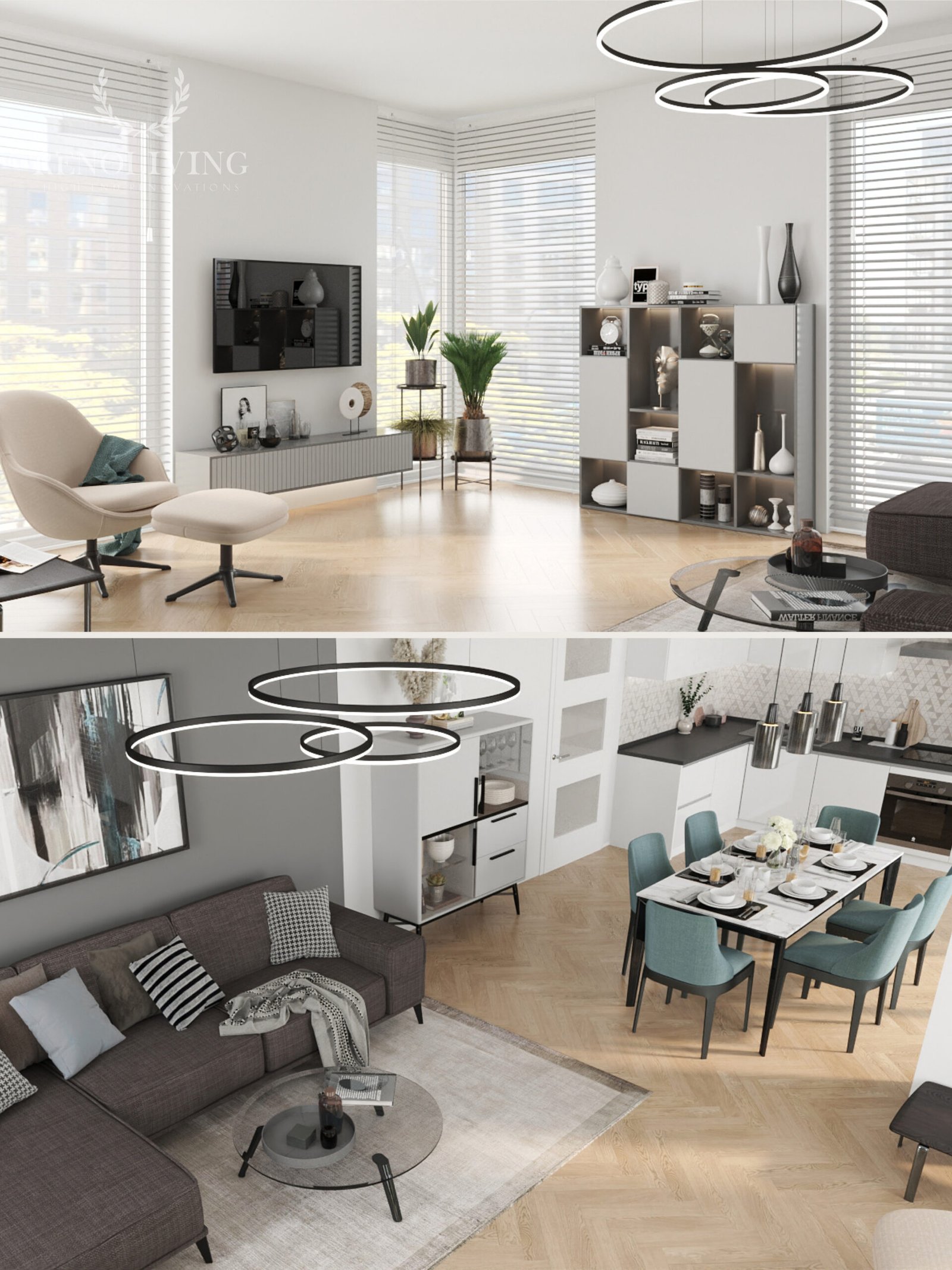 Maatwerk kastenwand in een luxe woonkamer.