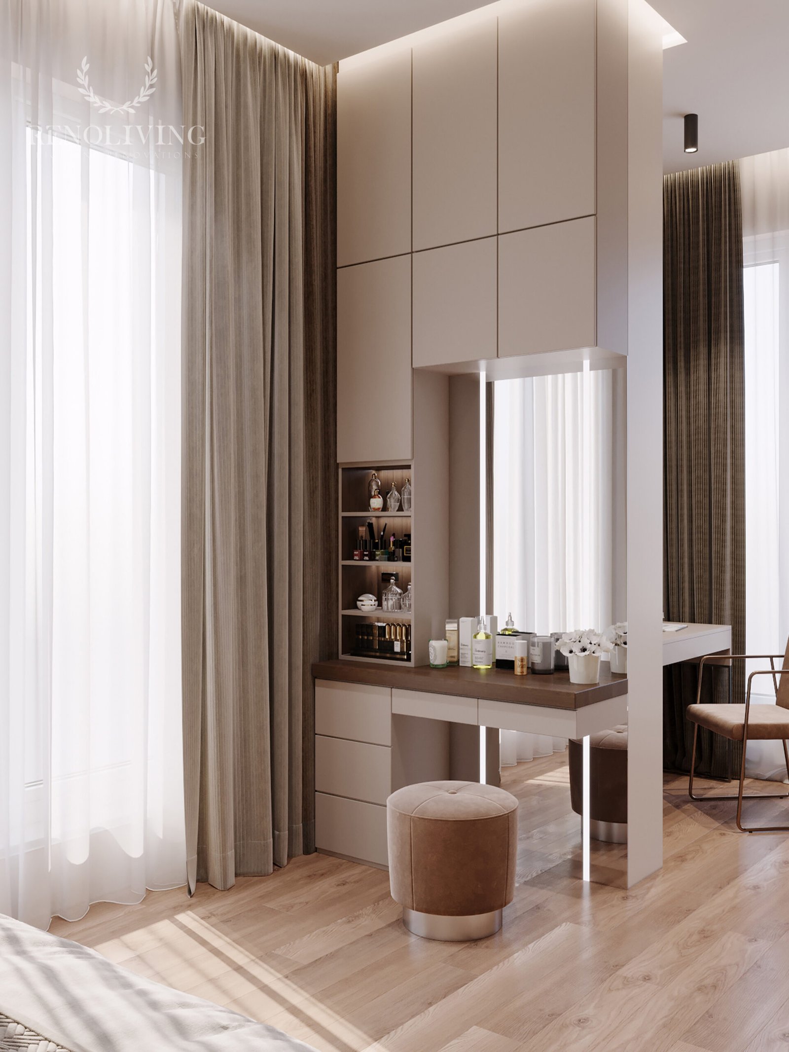 Boekgematchte marmeren platen in een luxe badkamer.