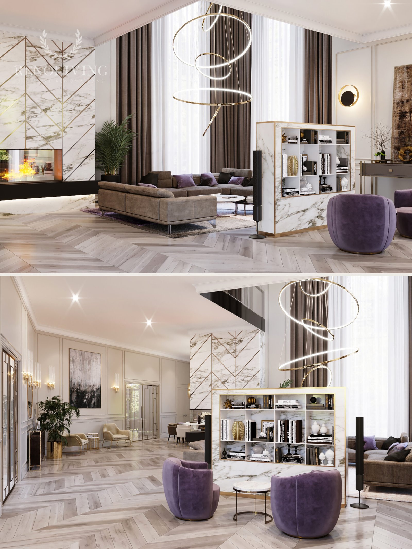 Verfijnde verlichting boven een modern kookeiland.