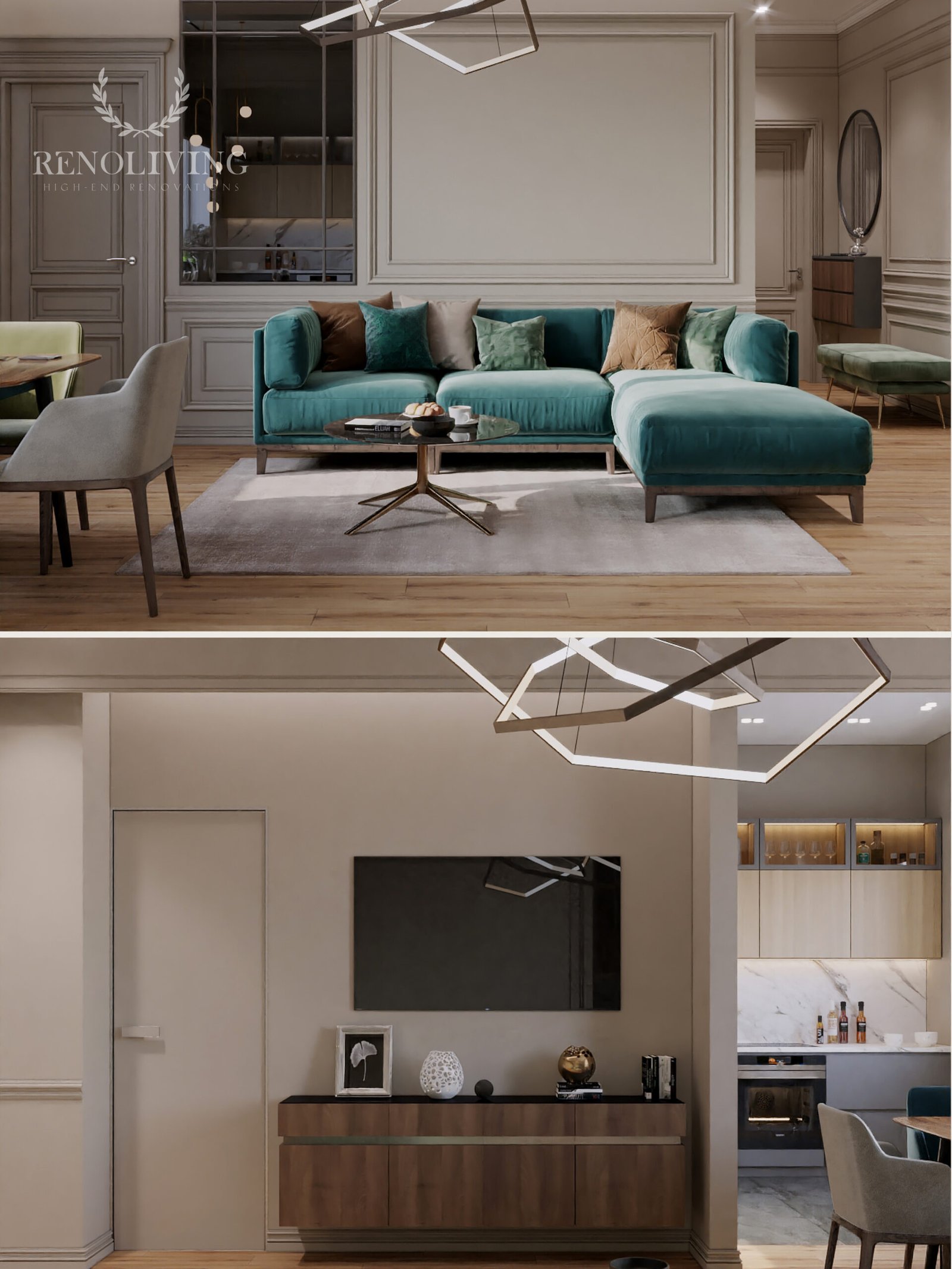 Neoklassieke woonkamer met Art Deco invloeden.